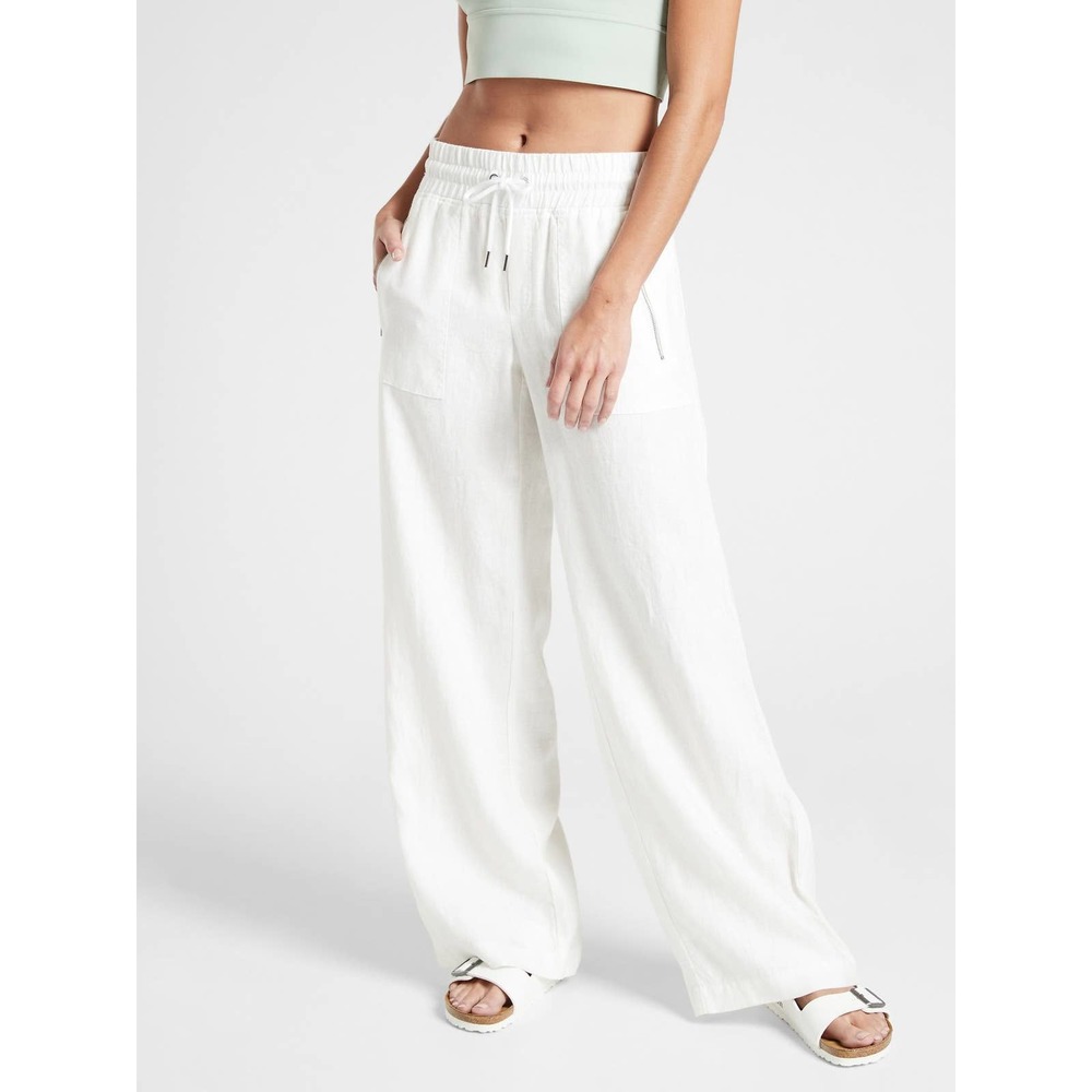 ATHLETA NWT Cabo Linen Relaxed Wide Leg Pants Calla Lily White Plus Size 26